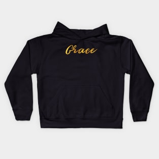 Grace Name Hand Lettering in Faux Gold Letters Kids Hoodie